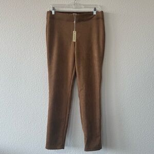 Max Studio Faux Suede Slim Pants Brown Vicuna Large NWT